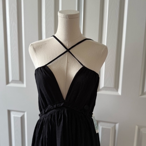NWT Day Moon Summer Black Halter Ruffle Mini Backless Dress Size Medium - Picture 5 of 9